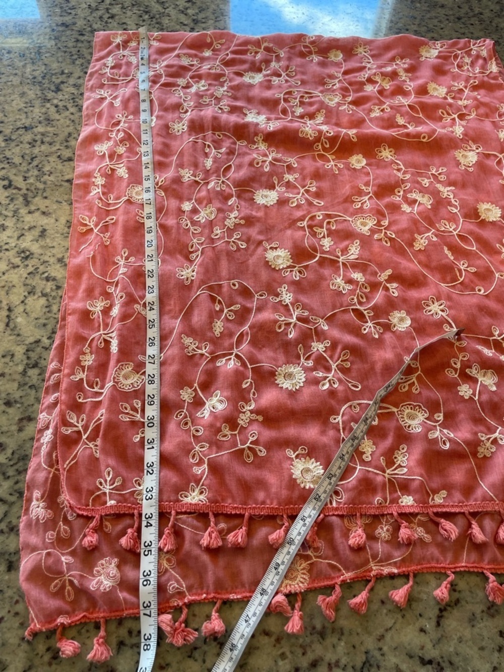 New 100% cotton coral Embroidered swim coverup/wrap or Scarf - Picture 6 of 7